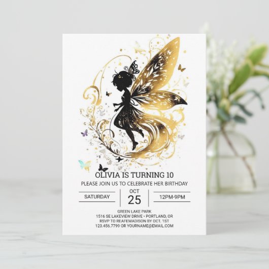Invitation Fée Enchantée sur mesure fête d'anniversaire (Debout devant)