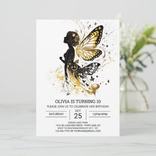 Invitation Fée Enchantée sur mesure fête d'anniversaire (Debout devant)