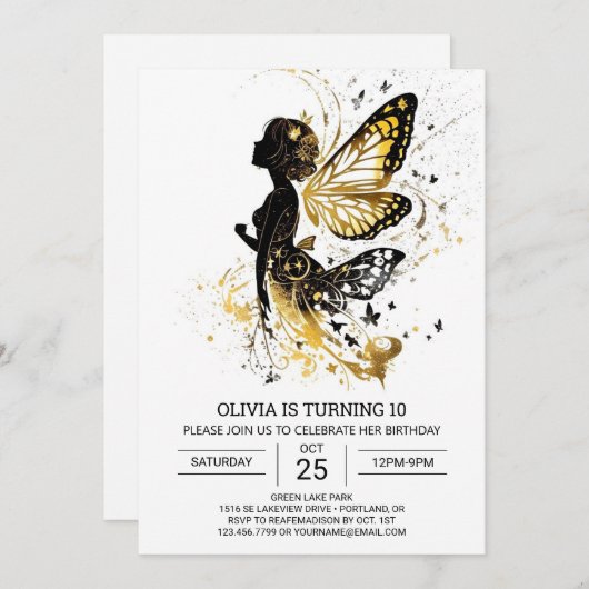 Invitation Fée Enchantée sur mesure fête d'anniversaire (Devant / Derrière)