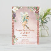 Invitation Fée Enchantée sur Oiseau Rose Doré Magnifique (Debout devant)