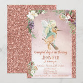 Invitation Fée Enchantée sur Oiseau Rose Or Magnifique (Devant / Derrière)