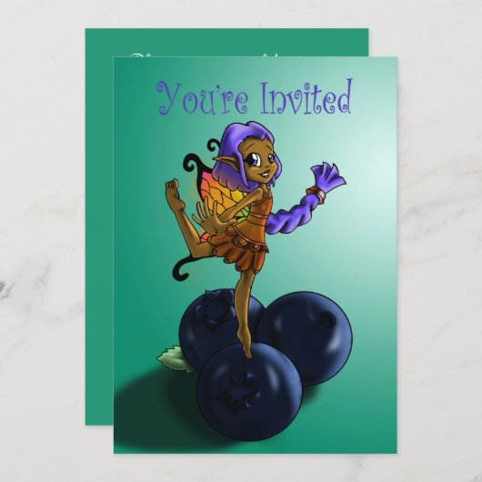 Invitation Fée et bleuets afro-américains (Devant / Derrière)