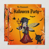 Invitation Fée et chat mignons Halloween de fleur de fille de (Devant / Derrière)