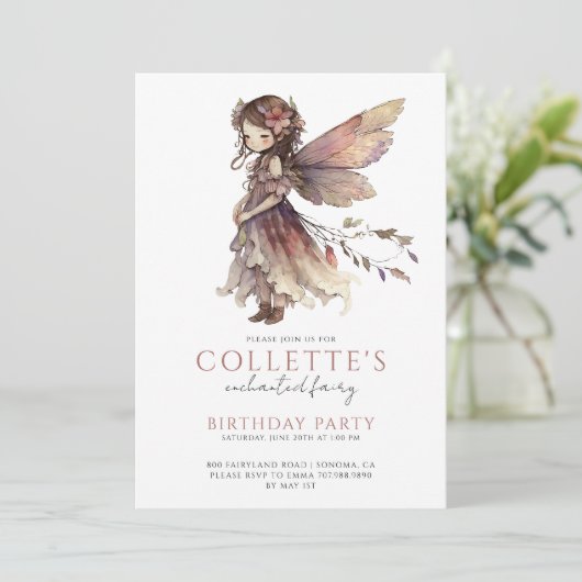 Invitation Fée Fée Fille fête d'anniversaire (Debout devant)