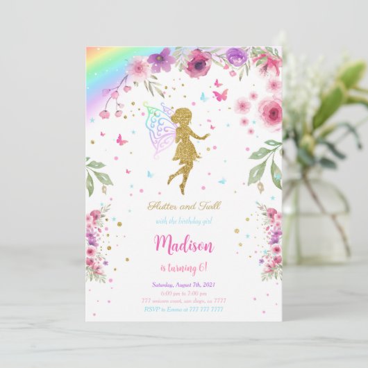 Invitation Fée fête d'anniversaire (Debout devant)