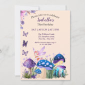 Invitation Fée Fille Champignon Violet Papillon Anniversaire (Devant)