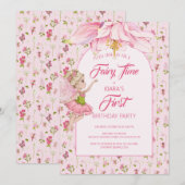 Invitation Fée Fleur Aquarelle Fille Anniversaire (Devant / Derrière)