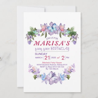 Invitation Fée Fleur de Pastel pour la 1ère fête d'anniversai