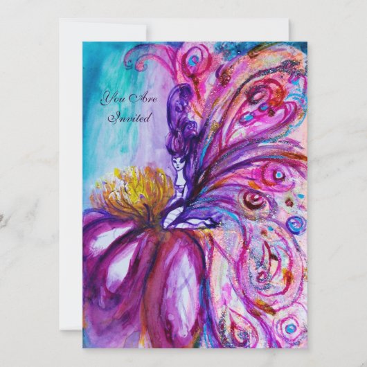 INVITATION FÉE FLEUR FANTAISISTE MIGNONNE EN ROSE, PAILLETTES (Devant)