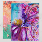 INVITATION FÉE FLEUR FANTAISISTE MIGNONNE EN ROSE, PAILLETTES (Devant / Derrière)