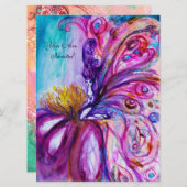 INVITATION FÉE FLEUR MIGNONNE ET FANTAISISTE EN ROSE, ÉCLATS  (Devant / Derrière)