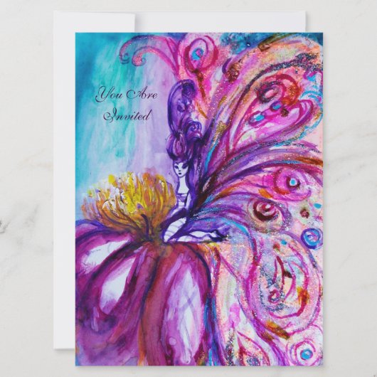 INVITATION FÉE FLEUR MIGNONNE ET FANTAISISTE EN ROSE, ÉCLATS  (Devant)