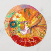 Invitation FÉE FLEUR rouge rose vert jaune or étincelles (Devant / Derrière)