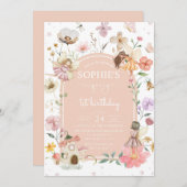 Invitation Fée fleur sauvage 1ère fête d'anniversaire (Devant / Derrière)