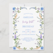 Invitation Fée Fleur sauvage colorée Première fête d'annivers (Devant)