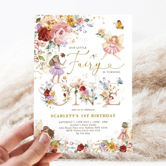 Invitation Fée Fleur sauvage colorée Princesse 1er anniversai