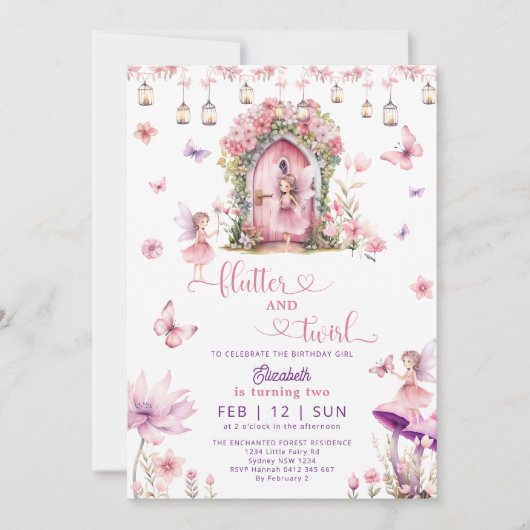 Invitation Fée Fleur sauvage Enchanted Forest Rose (Devant)