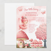 Invitation Fée Fleur sauvage rose Premier anniversaire Garden (Devant / Derrière)