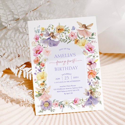Invitation Fée Fleur sauvage Vibrante 1ère fête d'anniversair
