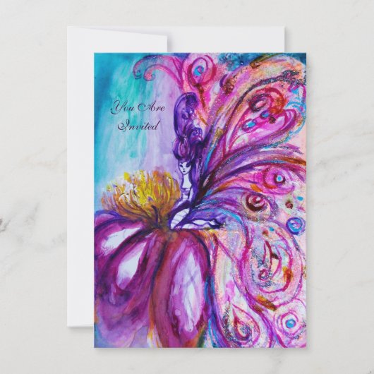 INVITATION FÉE FLEUR WHIMSICALE MIGNONNE EN ROSE, ÉCLATS D'OR (Devant)