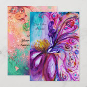 INVITATION FÉE FLEUR WHIMSICALE MIGNONNE EN ROSE, PAILLETTES  (Devant / Derrière)