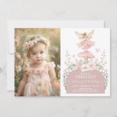 Invitation Fée florale enchantée première photo d'anniversair (Devant)