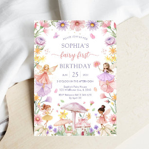 Invitation Fée Florale Fille Rose Premier 1er Anniversaire