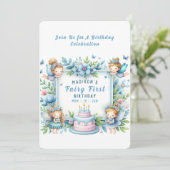 Invitation Fée florale pastel bleu pour premier anniversaire (Debout devant)
