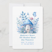 Invitation Fée florale pastel bleu pour premier anniversaire (Dos)