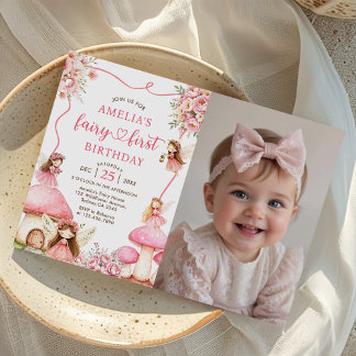 Invitation Fée Florale Première Fille 1ère Fête d'Anniversair