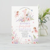 Invitation Fée florale rose premier anniversaire (Debout devant)