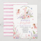 Invitation Fée florale rose premier anniversaire (Devant / Derrière)