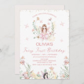 Invitation Fée florale rose Whimsical Premier anniversaire (Devant / Derrière)