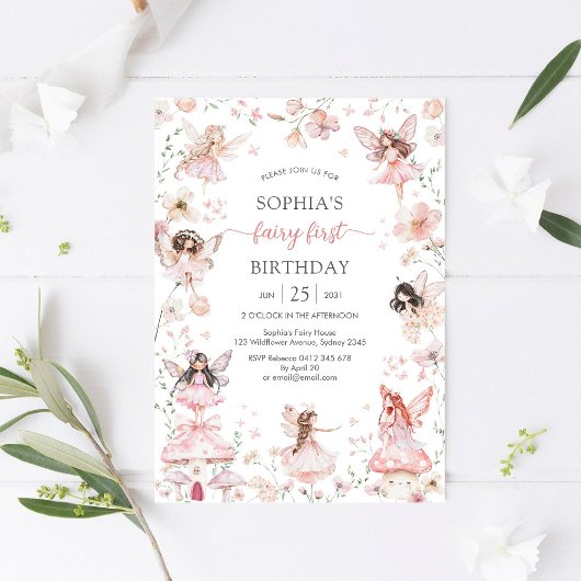 Invitation Fée Flutter et Twirl Premier 1er Anniversaire