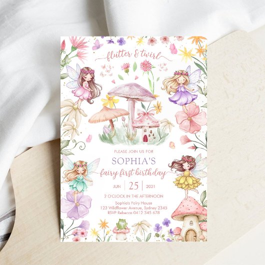 Invitation Fée Flutter et Twirl Premier 1er Anniversaire