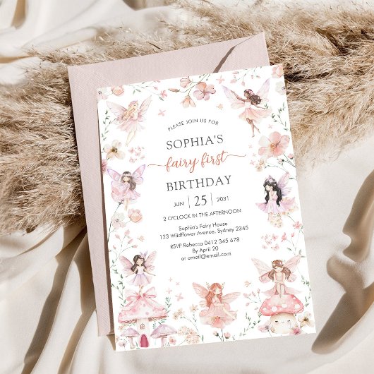 Invitation Fée Flutter et Twirl Premier 1er Anniversaire