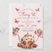 Invitation Fée fraise 1ère théière 1er anniversaire (Devant)