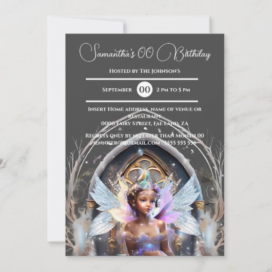 Invitation Fée glace princesse rose ailes parties scintillant (Devant)