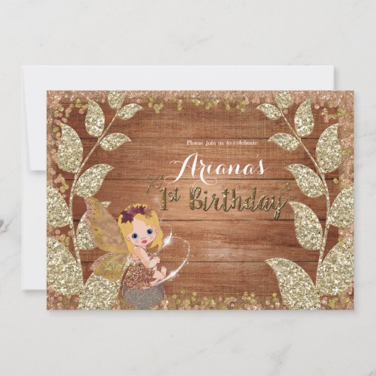 Invitation Fée & Glittery Feuille Rustic Glam Automne Anniver (Devant)