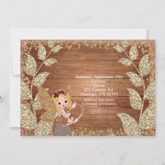 Invitation Fée & Glittery Feuille Rustic Glam Automne Anniver (Dos)