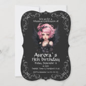 Invitation Fée Goth Pastel Noir Et Rose 13e Anniversaire (Devant)
