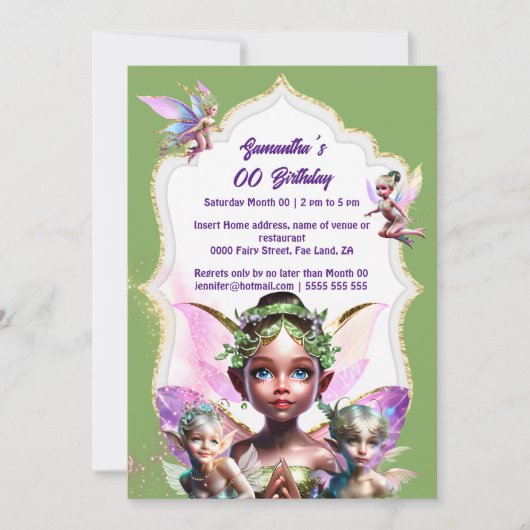 Invitation Fée imaginaire whimsical pixie princess vert girly (Devant)