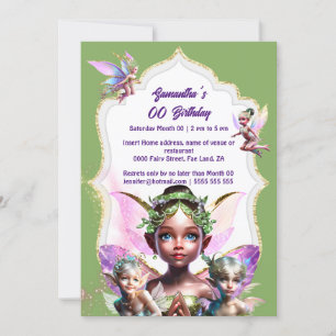 Invitation Fée imaginaire whimsical pixie princess vert girly