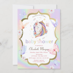 Invitation Fée Licorne Papillon Holographique Baby Shower