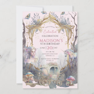 Invitation Fée Magique Conte de Fées 5ème Anniversaire Rose