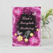 Invitation Fée Magique Et Papillons Rose Floral Anniversaire (Debout devant)