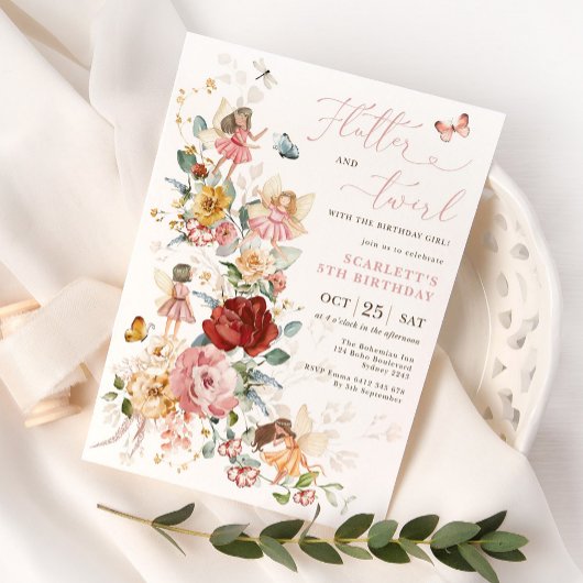 Invitation Fée magique Jardin Floral Pixie Filles Anniversair