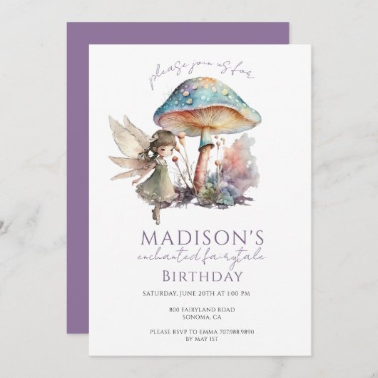 Invitation Fée magique Pixie Fairytale fête d'anniversaire (Devant / Derrière)