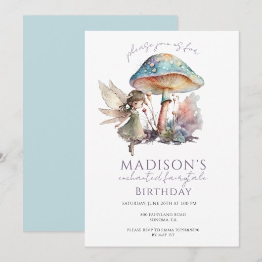 Invitation Fée magique Pixie Fairytale fête d'anniversaire (Devant / Derrière)