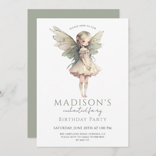 Invitation Fée magique Pixie Fairytale fête d'anniversaire (Devant / Derrière)